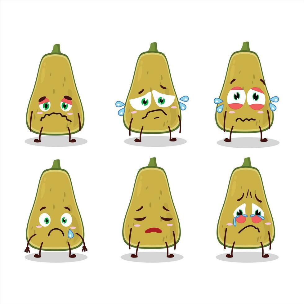 rebanada de squash dibujos animados personaje con triste expresión vector