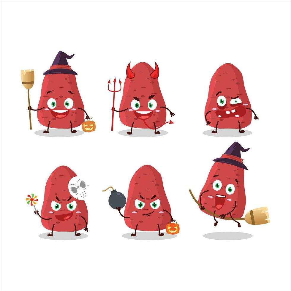Halloween expression emoticons with cartoon character of sweet potatoe vector