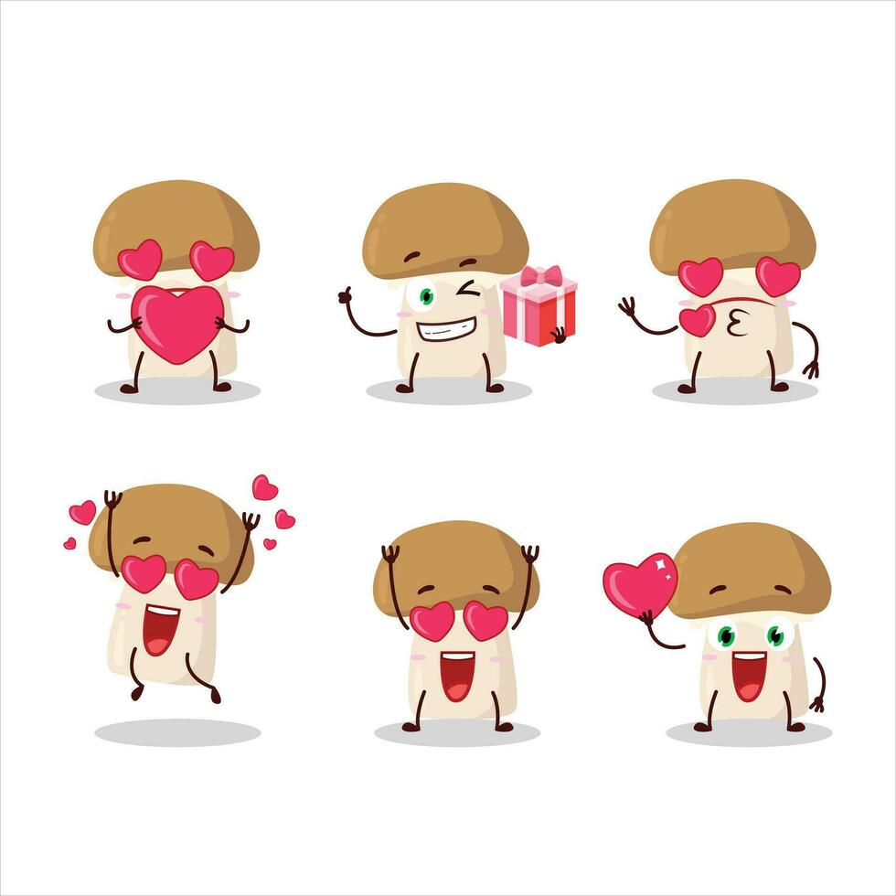 Champignon cartoon character with love cute emoticon vector