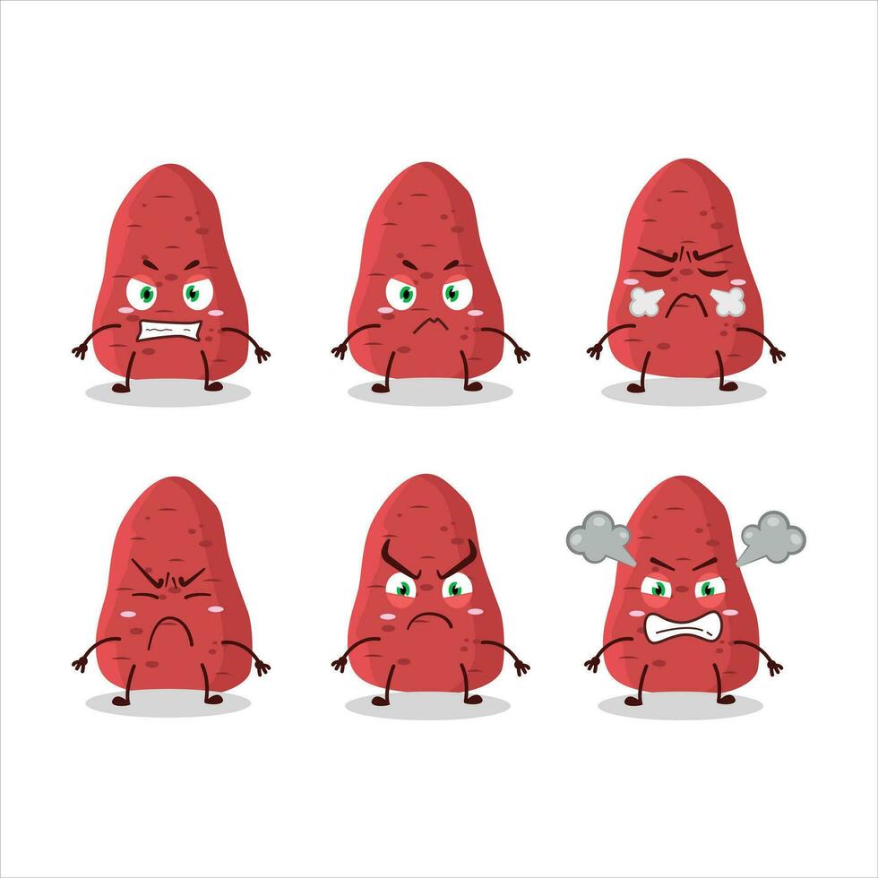 Sweet potatoe cartoon character with various angry expressions vector