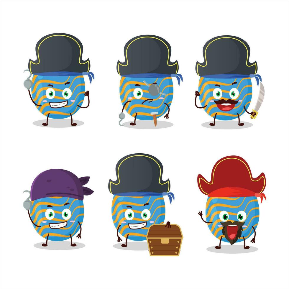 Cartoon character of light blue easter egg with various pirates emoticons vector