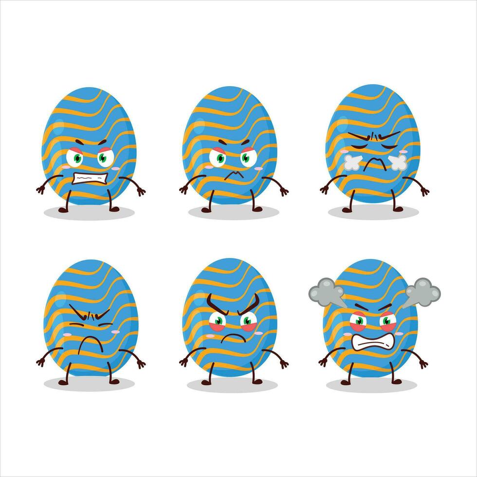 Light blue easter egg cartoon character with various angry expressions vector