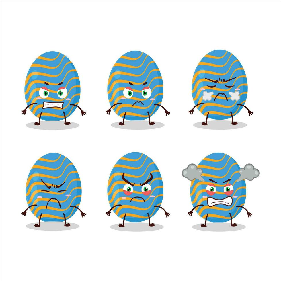 Light blue easter egg cartoon character with various angry expressions vector