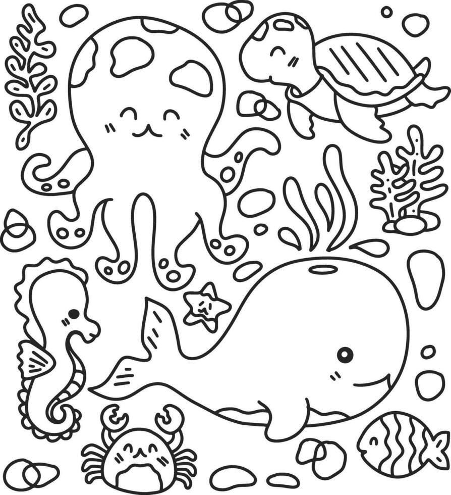 hand drawn kawaii coloring page of seaanimal vector