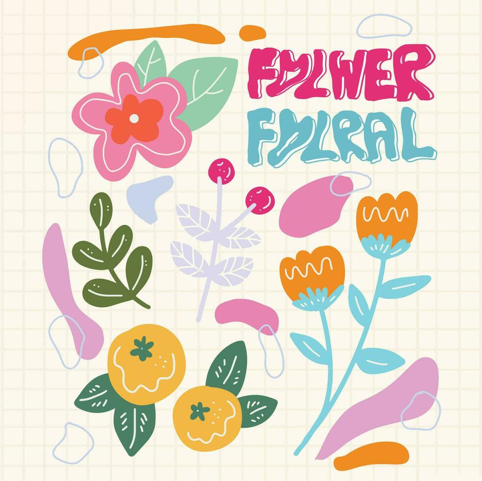 hand drawn flower shapes and text vector