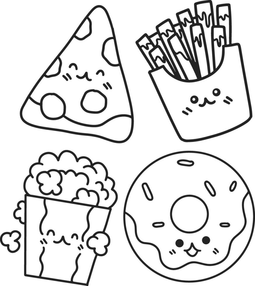 hand drawn kawaii coloring page of fastfood vector