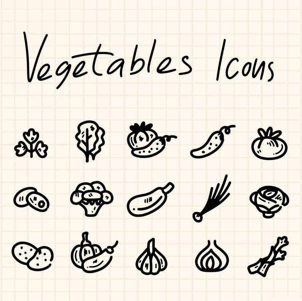 hand drawn line vegetables icons vector