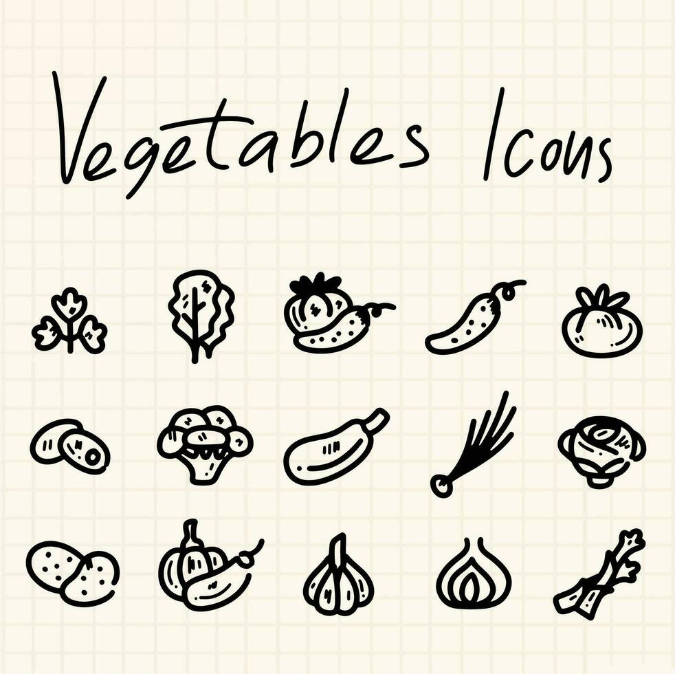 mano dibujado línea vegetales íconos vector