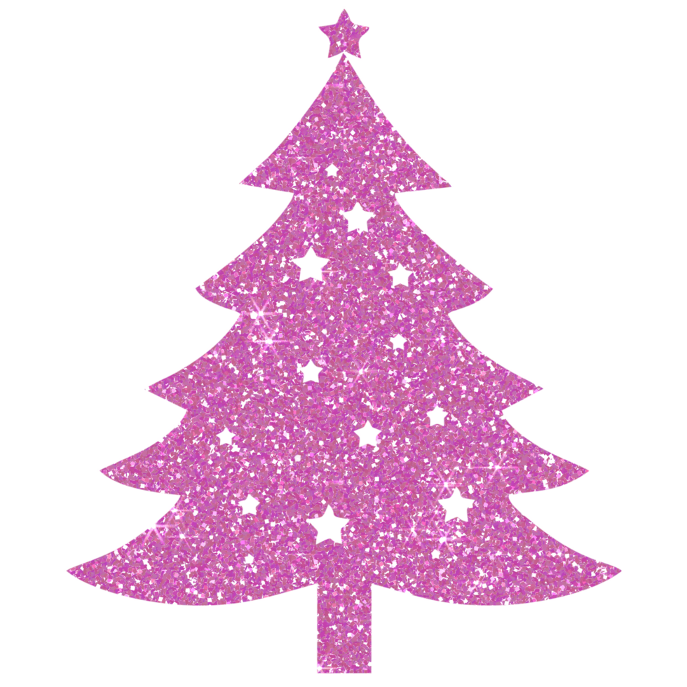 Pink christmas tree glitter on transparent background. Christmas icon. png