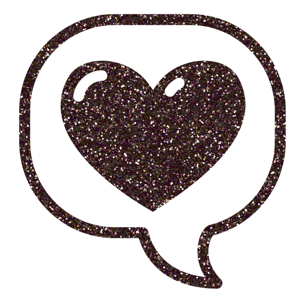 Black Glitter Heart in speech bubble on transparent background. Message bubble with heart. Design for decorating,background, wallpaper, illustration. png