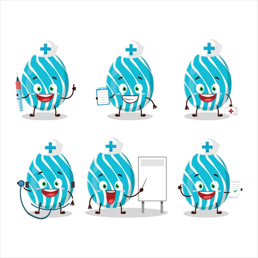 Doctor profession emoticon with cyan easter egg cartoon character vector