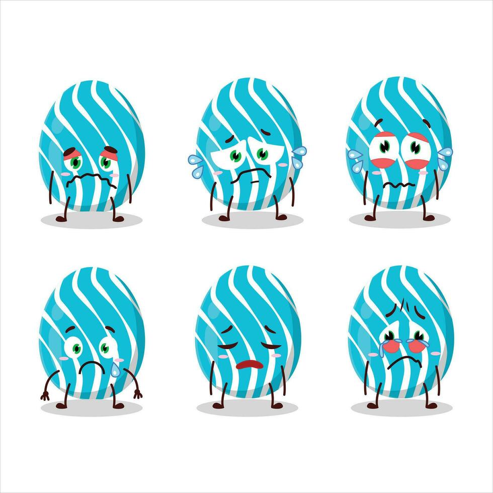 Cyan easter egg cartoon character with sad expression vector