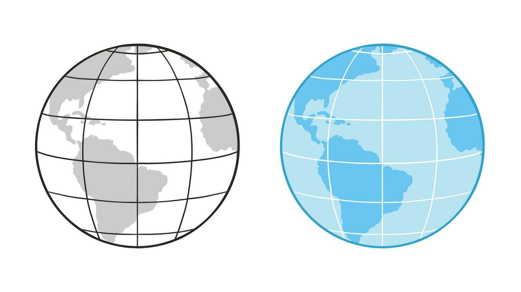 modelo de el tierra, azul globo con mapa, océanos y tierra, paralelas y meridianos aislado vector ilustración