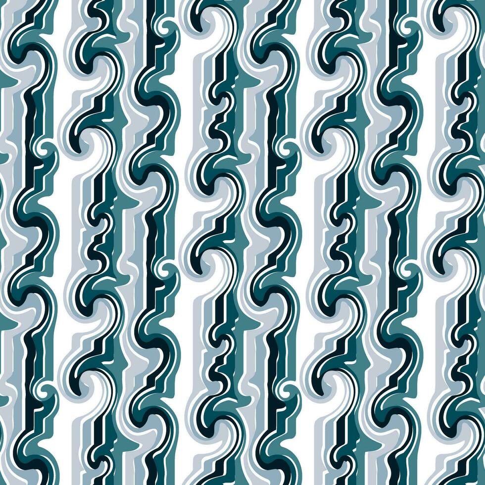 Seamless pattern in retro style. Wavy blue twisted background for fashionable prints in funk style. An unusual psychedelic background on the water with lines from the wave. Sea line, vertical vector