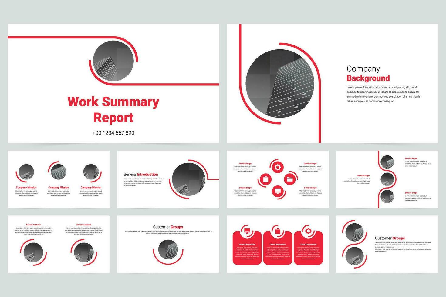 Red creative circular lines company promotional slideshow presentation vector