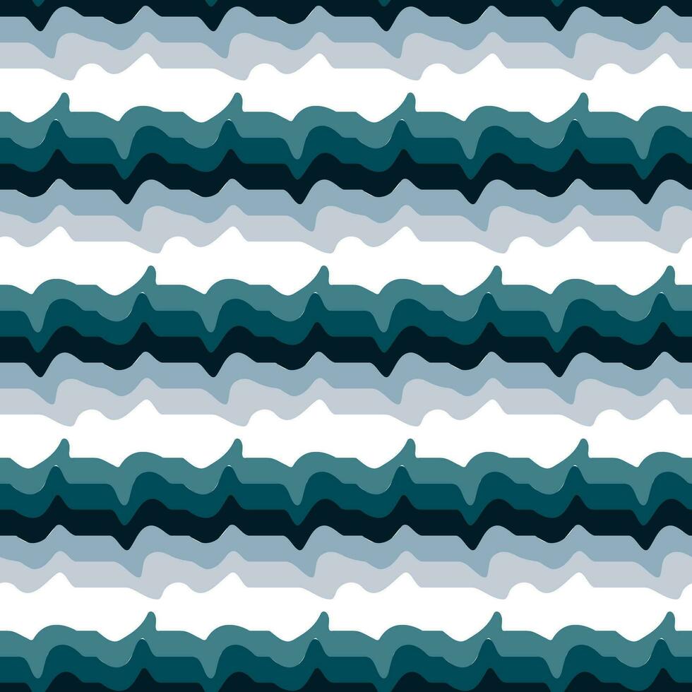 Seamless pattern in retro style. Wavy blue light background for fashionable prints in funk style. Unusual psychedelic water background with lines from the wave. Sea line, water ripples vector