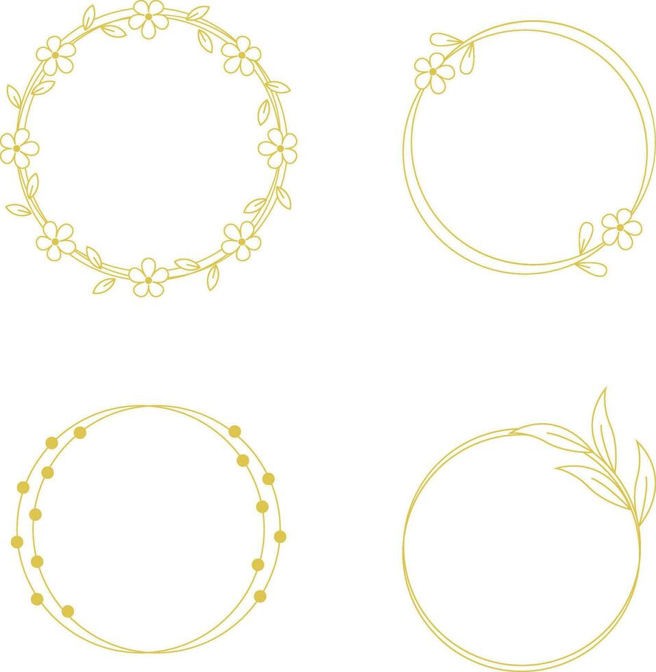 Minimalist Circle Frame Line Art Illustration. Isolated on White Background. Vector Icon Set.