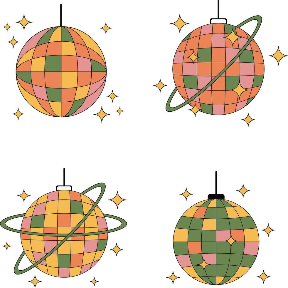 Retro Disco Ball Set. Symbol Design For Party Invitation Template. Vector Illustration
