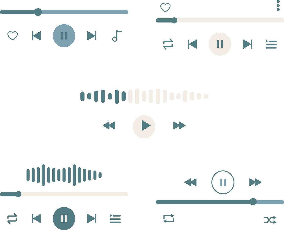 Music Player Overlay Icon Set. Modern Music App Playback. Flat Design. Isolated Vector