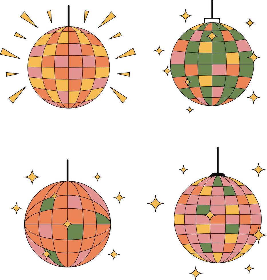 Retro Disco Ball Set. Symbol Design For Party Invitation Template. Vector Illustration