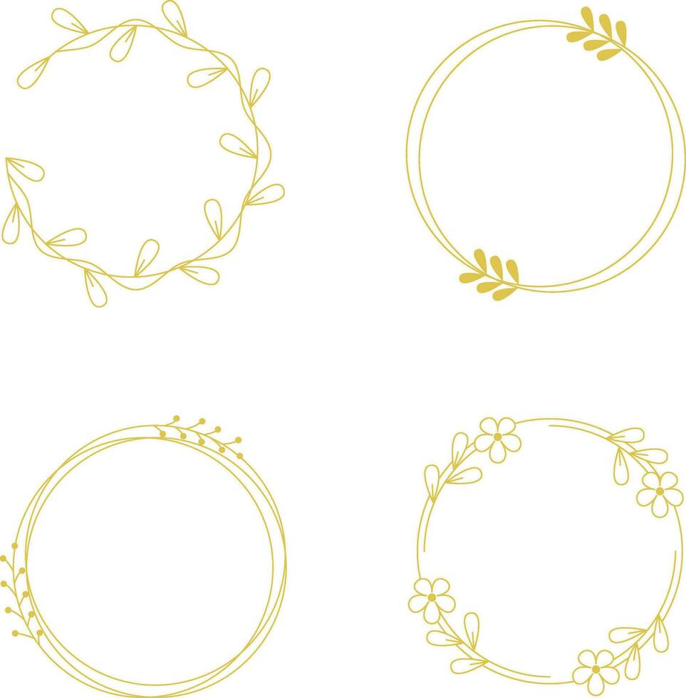 Minimalist Circle Frame Line Art Illustration. Isolated on White Background. Vector Icon Set.