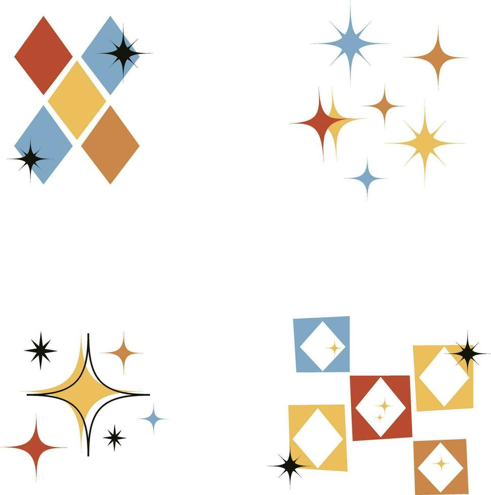 Mid Century Geometric Pattern. 1960s Retro Art. Vector Illustration Set.