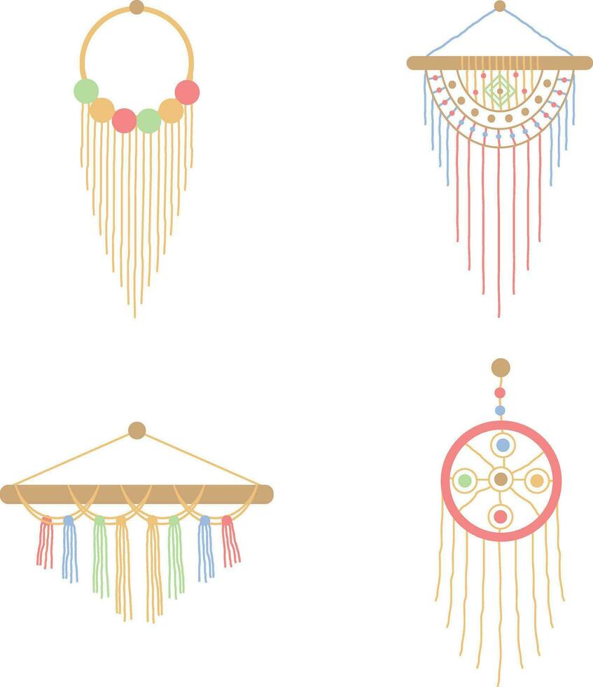 Homemade Macrame Wall Hanging. Simple Rope Knitted Decoration Illustration. Isolated Vector. vector