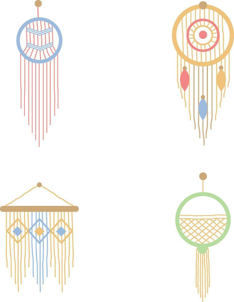 Homemade Macrame Wall Hanging. Simple Rope Knitted Decoration Illustration. Isolated Vector. vector