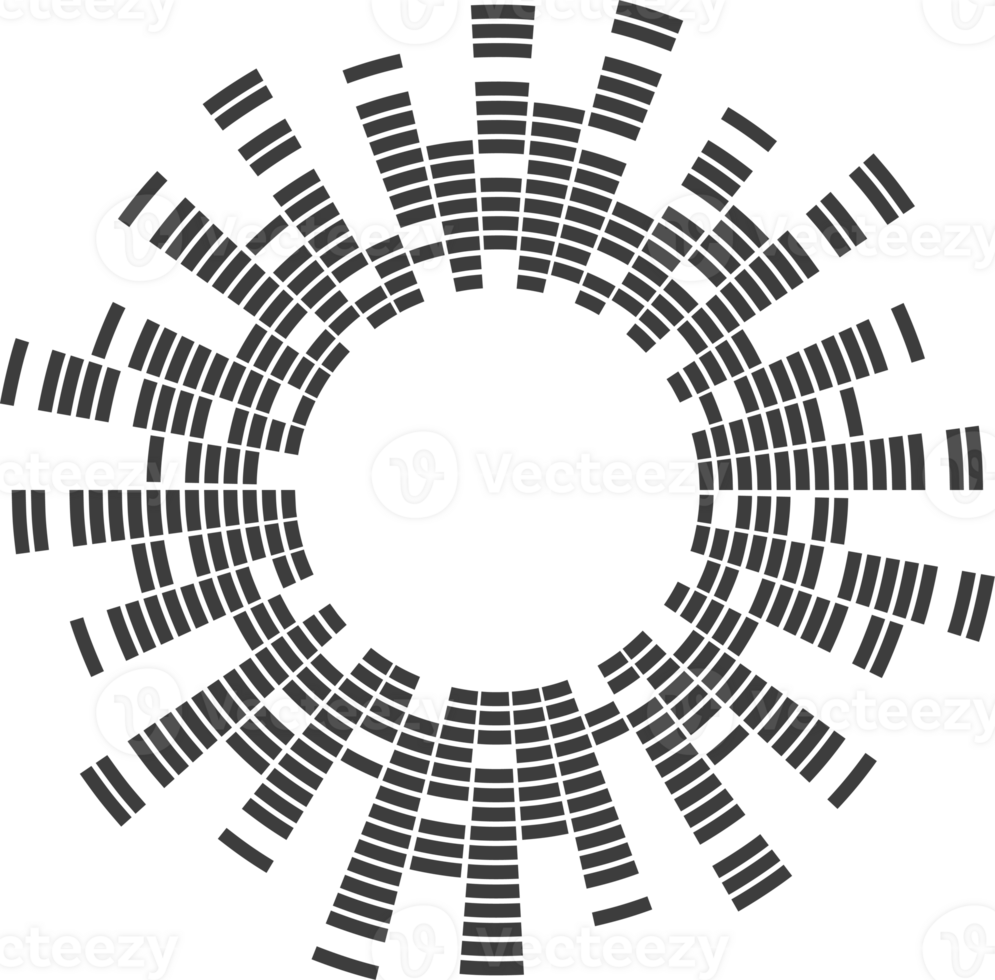 Kreis Klang Welle. Audio- Musik- Ausgleich. runden kreisförmig Symbol. Spektrum radial Muster und Frequenz rahmen. png