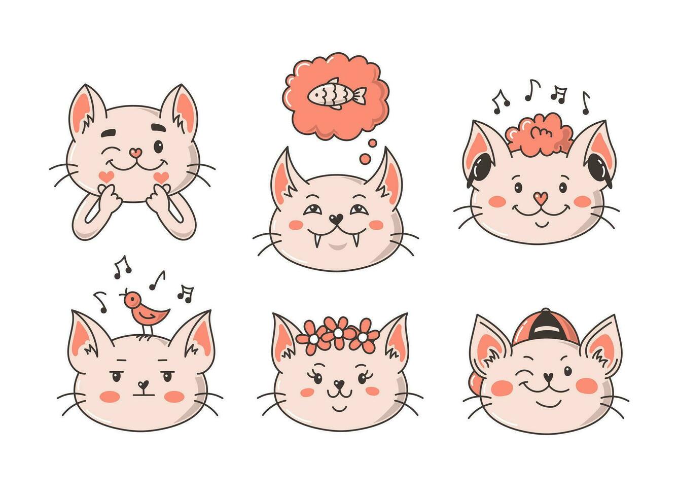 Funny cartoon kitten set vector