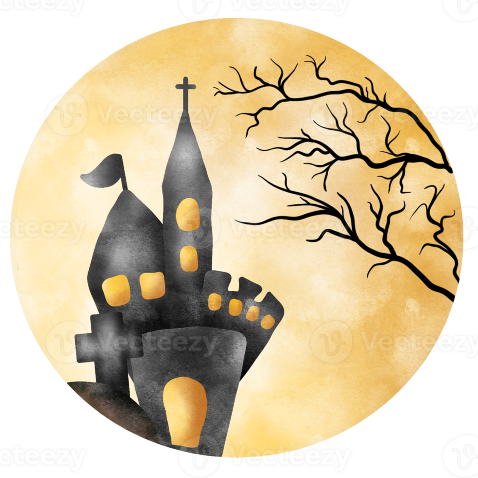 Halloween château. le agrafe art de le château, silhouette sur lune. png