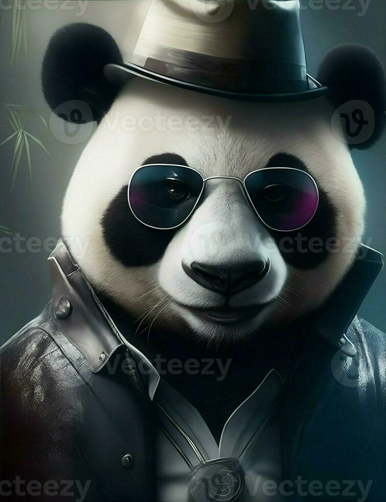 panda gángster en lentes y sombrero ilustración foto