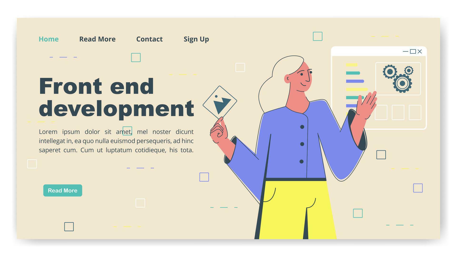 Programmer person develop computer and phone website interface. Front ...