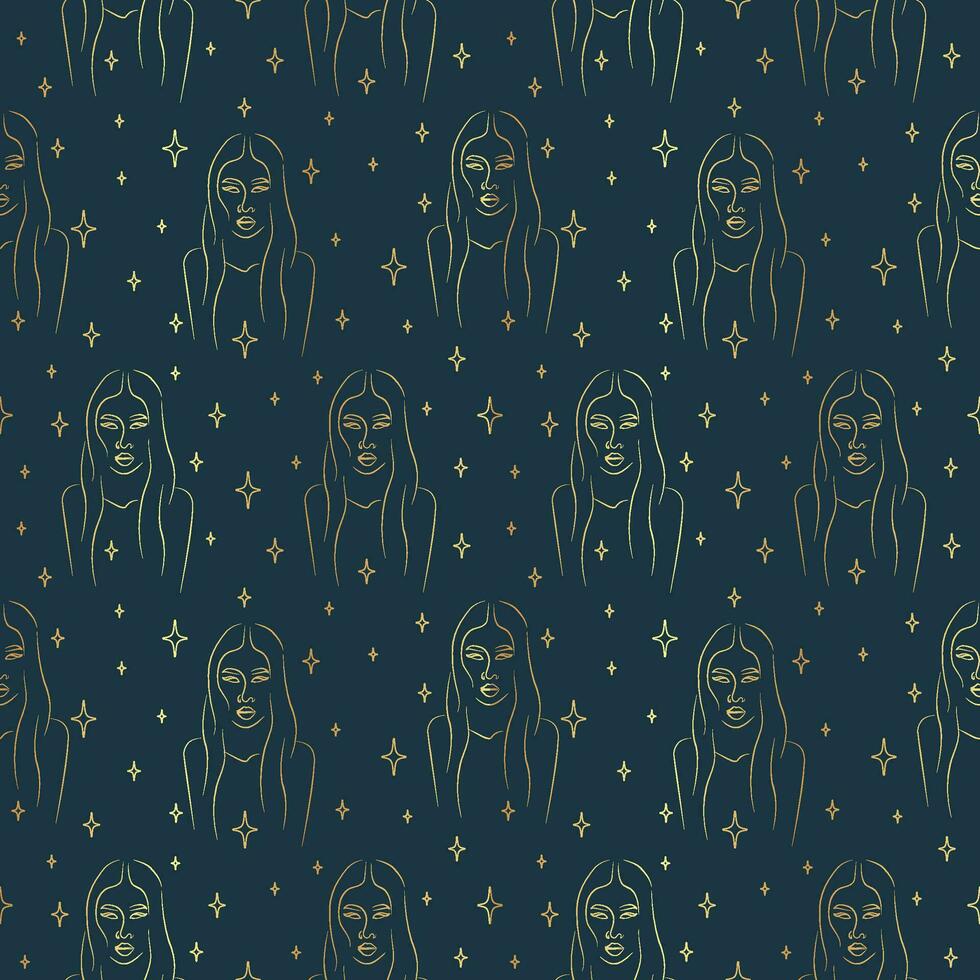 Seamless pattern with witch woman Halloween print vector
