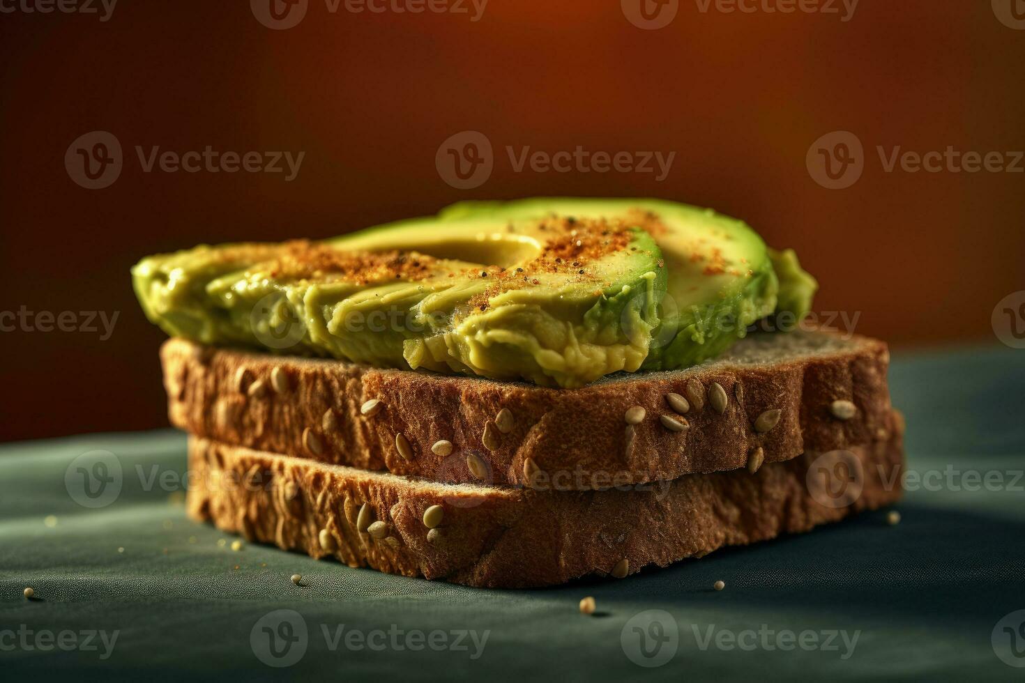 Sliced Avocado toast with sesame seeds on it Generative AI photo