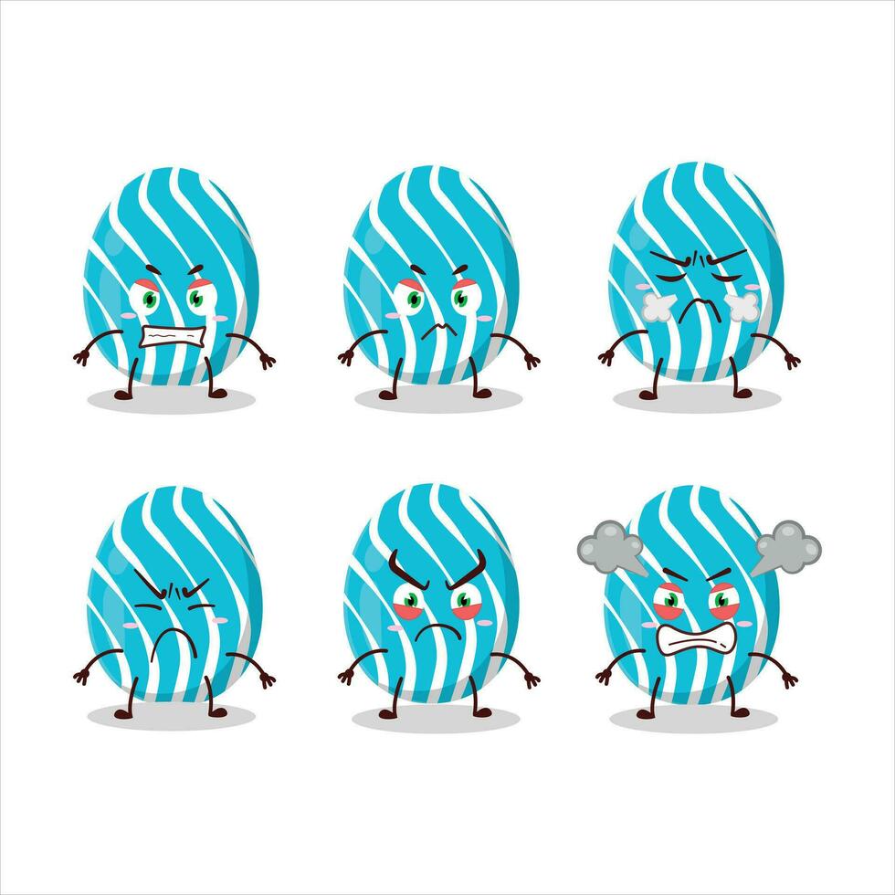 Cyan easter egg cartoon character with various angry expressions vector