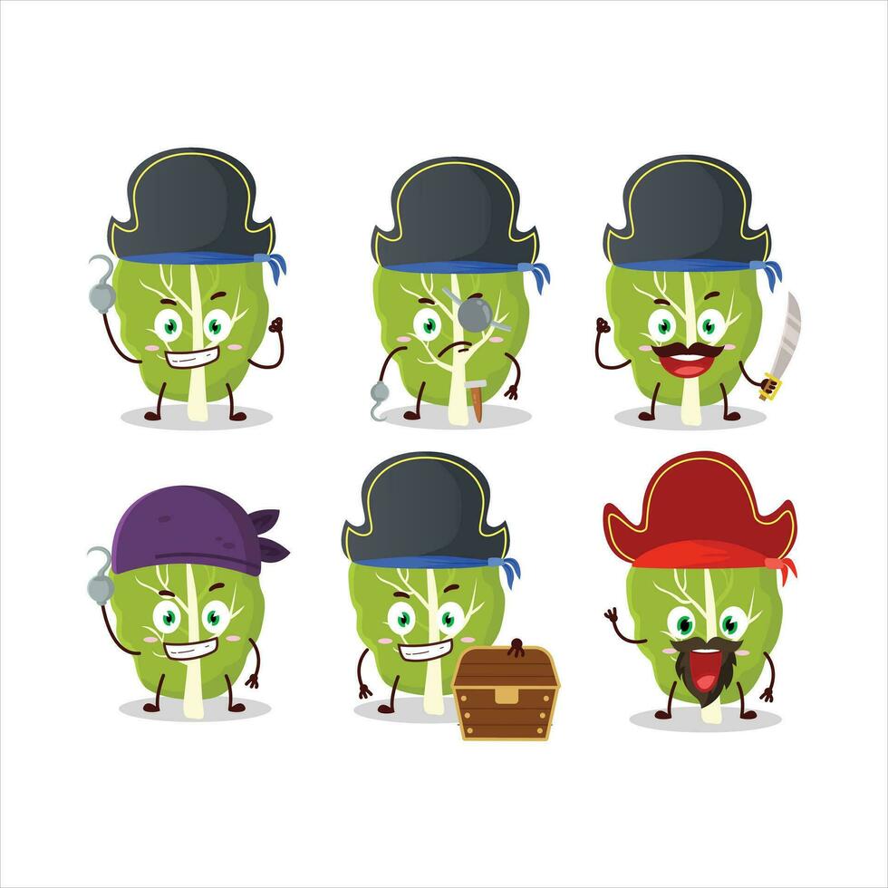 Cartoon character of collard greens with various pirates emoticons vector