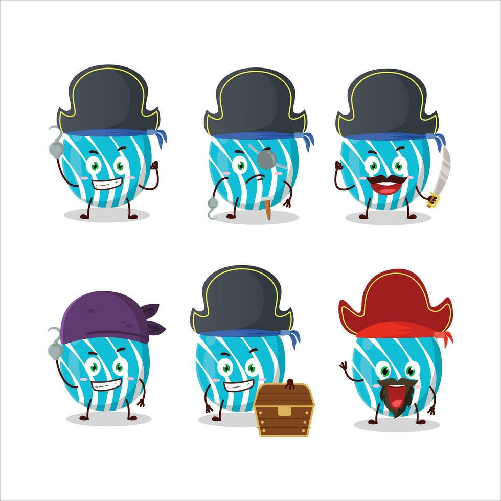Cartoon character of cyan easter egg with various pirates emoticons vector