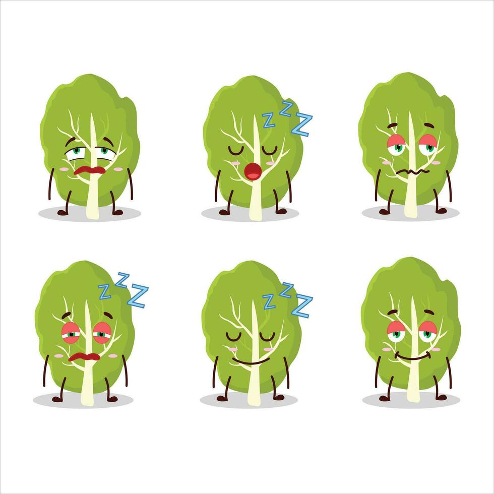 Cartoon character of collard greens with sleepy expression vector