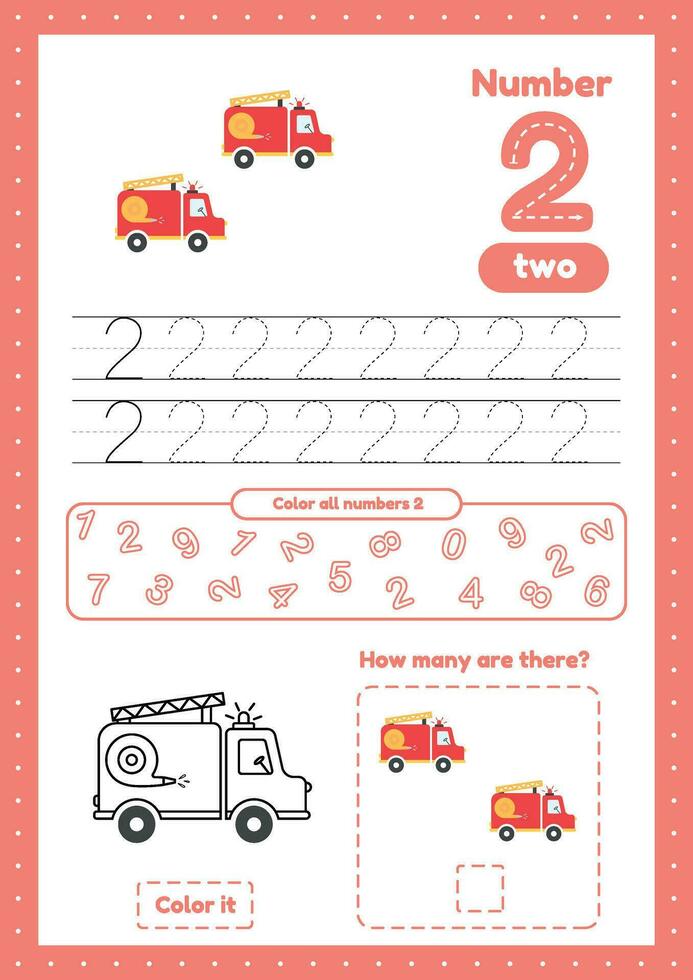 Learning numbers. Number 2. Trace, color, count vector