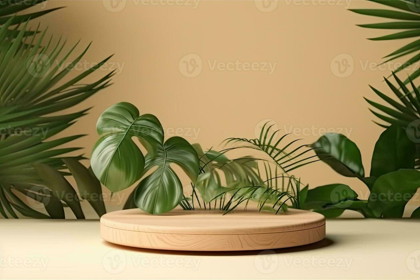 Marble pedestal with plants and organic tones podium display photo