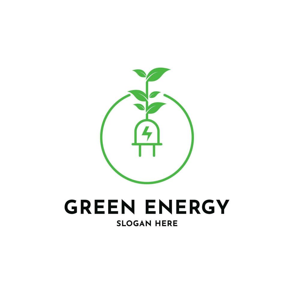 Green energy logo design creative idea with leaf symbol and circle shape vector