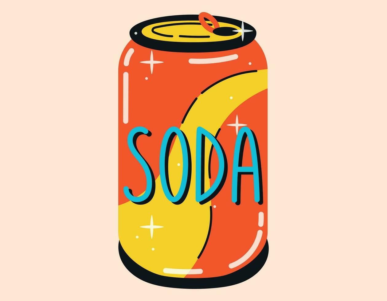 Vector isolated cartoon retro tin soda can, soft drink, 90s style.