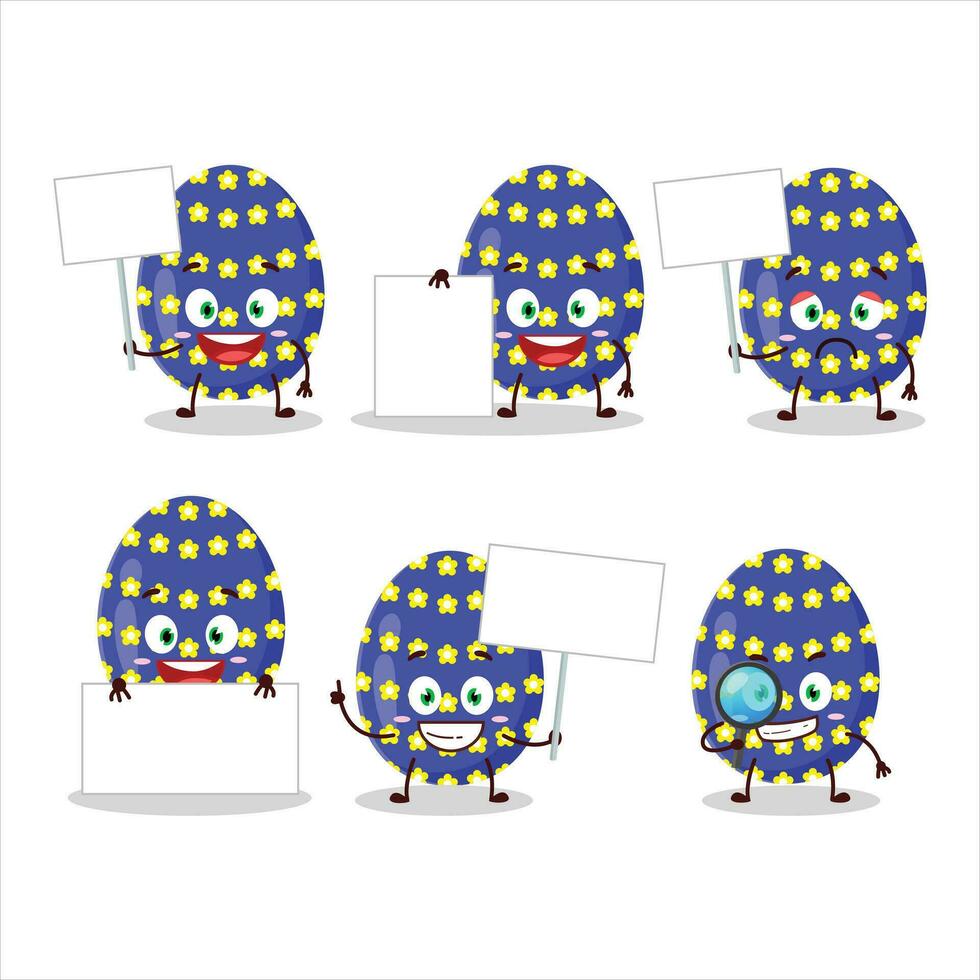 Dark blue easter egg cartoon character bring information board vector