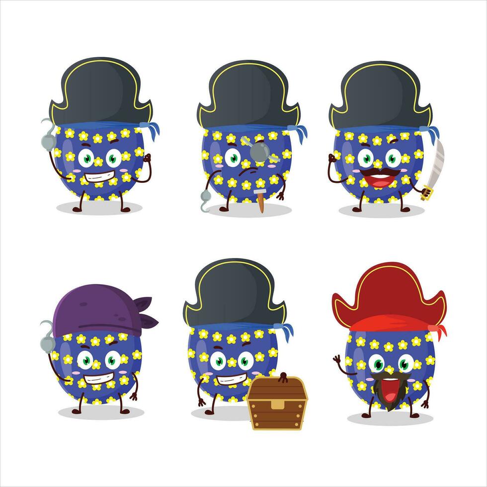 Cartoon character of dark blue easter egg with various pirates emoticons vector