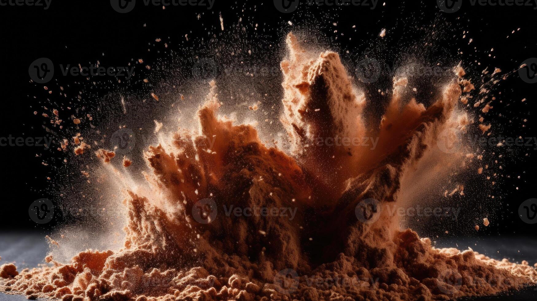 Explosion of cocoa powder with lumps on black background. Generative Ai 28340425 Stock Photo at