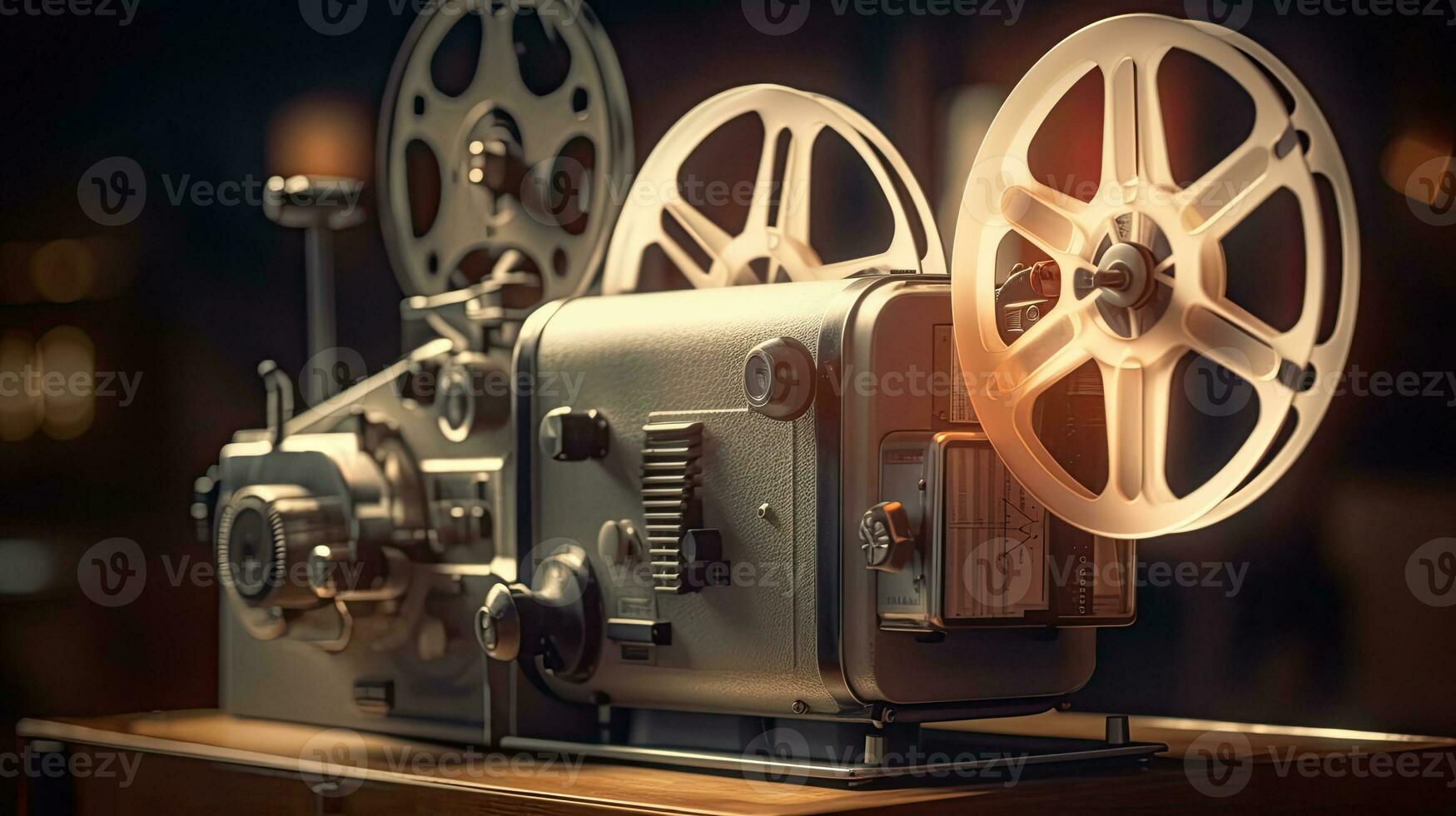 Movie projector with blank film reel on table 29785018 Stock Photo