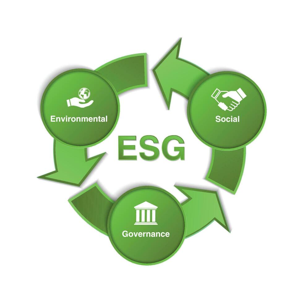 negocio datos visualización. proceso cuadro. diagrama con pasos. esg icono. concepto de negocio tendencia. ambiental, social, y gobernancia en sostenible y ético negocio vector