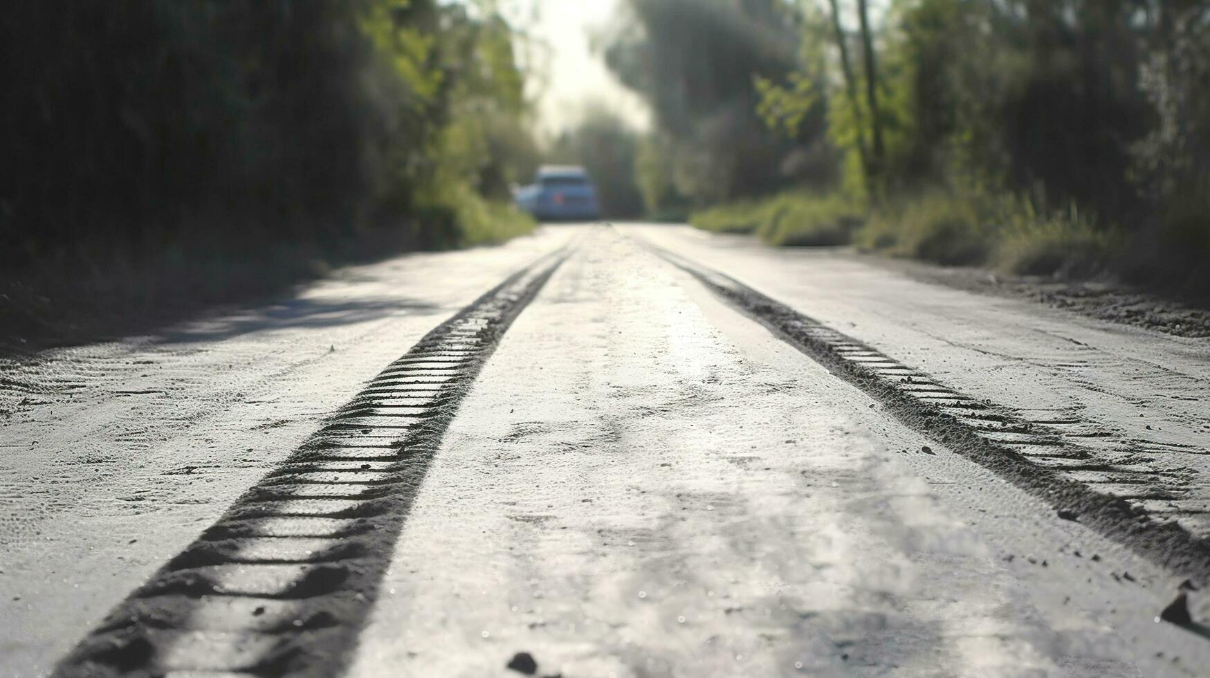 Track rubber tire track on the road with markings close-up. Transport highway for movement. AI generated. photo