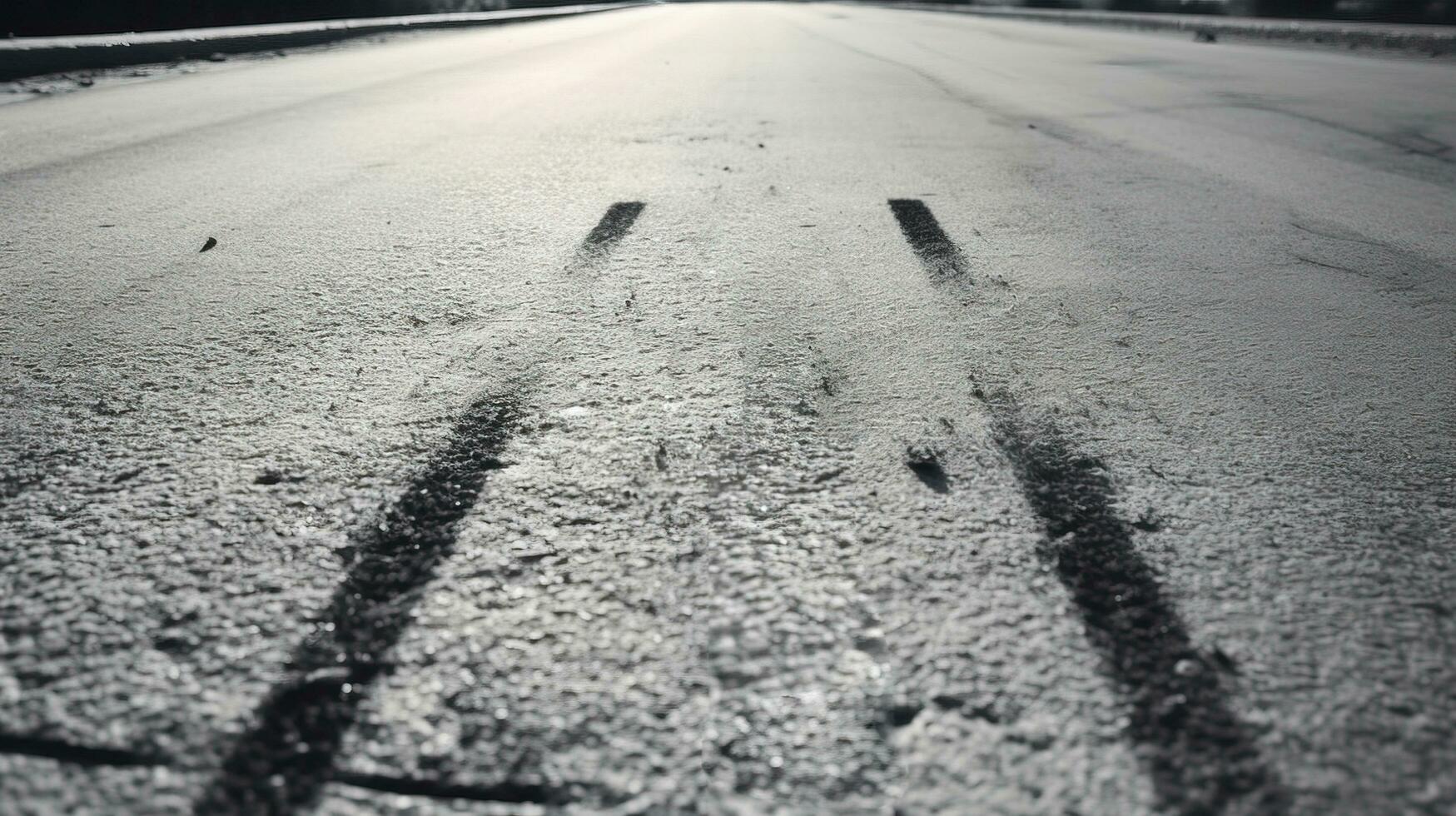 Track rubber tire track on the road with markings close-up. Transport highway for movement. AI generated. photo